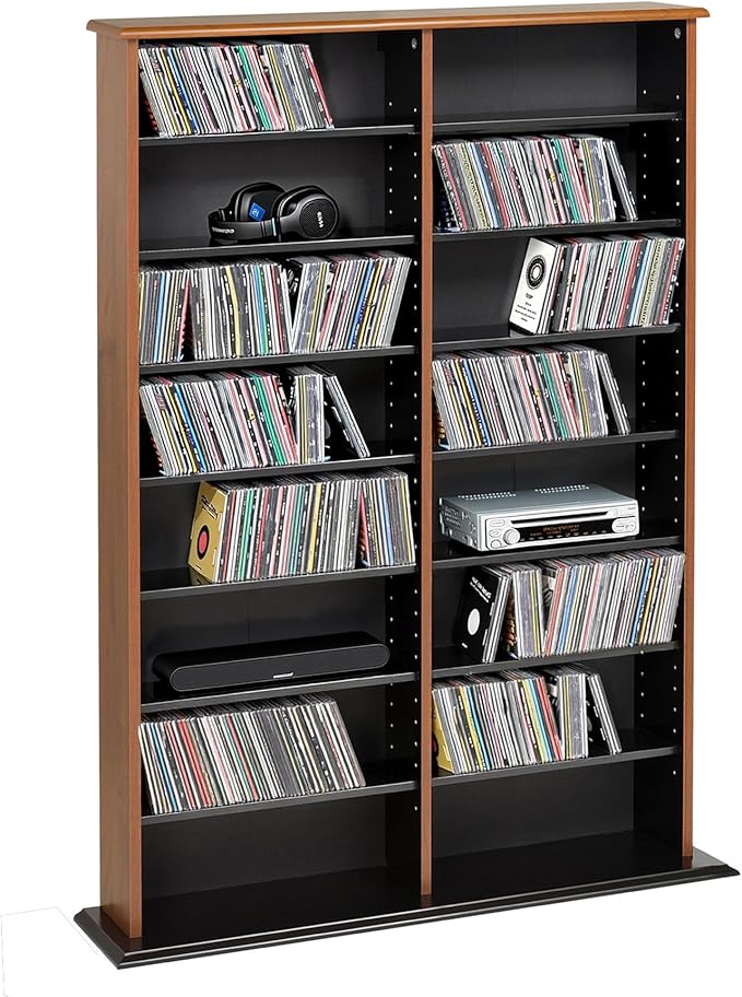 Prepac 2 Column 38.75" Wide Display Cabinet Media, Double Width Wall Storage, Cherry