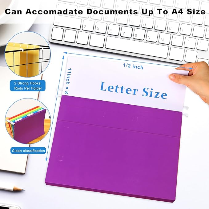 30 Pack Hanging File Folders, Letter Size with 1/5-Cut Adjustable Tabs, 6 Selected Color - File Folder Organizer for Filing Cabinet Office Home, Designed for Bulky Files, Medical Charts
