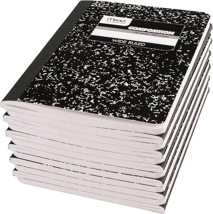 Mead Composition Notebook, 12 Pack, Wide Ruled Paper, 7-1/2" x 9-3/4", 100 Sheets per Comp Book, Black Marble (72936)