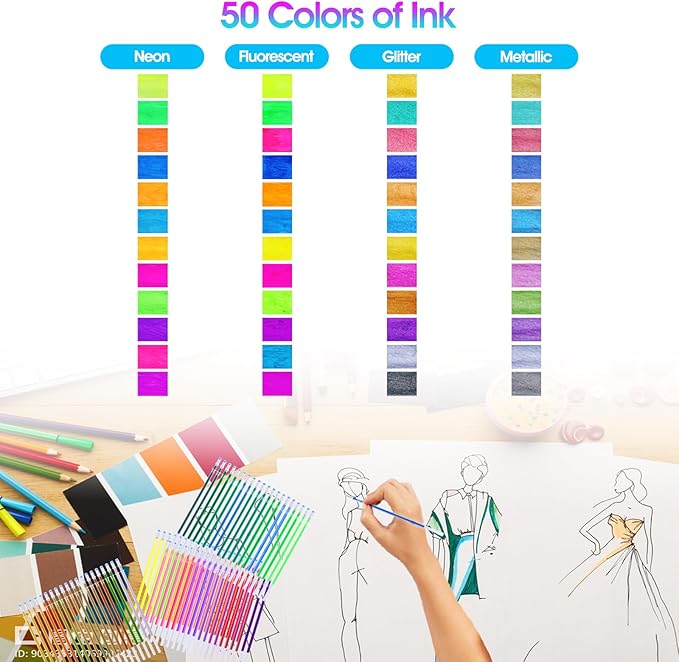 Colorful Gel Pen Refills, 100pcs Multicolor Pen Refills 4 Color Types Metallic Pastel Glitter Neon Pen Ink Refills for Adults Coloring Book Scrapbooking Drawing