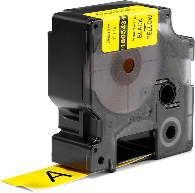 DYMO Rhino Industrial Vinyl Labels, 24 mm x 5.5 m, Black Print on Yellow, Self-Adhesive, for DYMO LabelManager & Rhino Label Makers