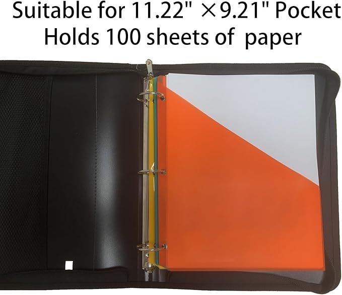 Zipper Binder 1.5 Inch Round 3-Ring Binder, Zippered Grip Pockets Storage Bag Business Office Supplies for Men Women (Grey)