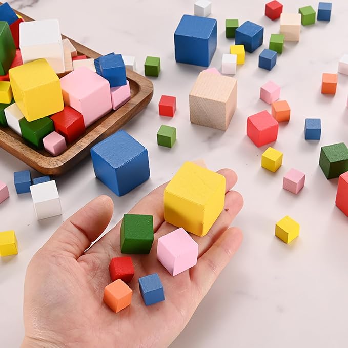 50-Pack DIY Wooden Cube, 0.6 Inch(1.5 Cm) Colored Natural Wood Blocks for Crafts Making Puzzle Games/Wedding/Home Decor/Dice/Building, Square Blank Block [White]