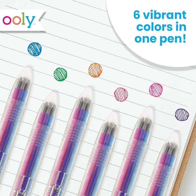 Ooly 6 Colors in 1 Gel Pen, Retractable Gel Pen with 6 Unique Colors, 0.7mm Nib for Fine Lines, Clickable and Smooth for Writing and Doodling, School Supplies