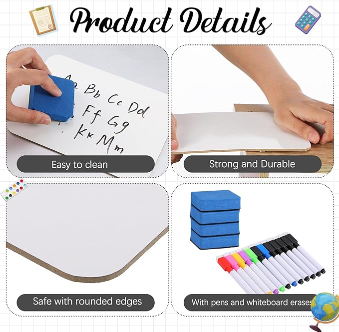 48 Sets Small Whiteboard Dry Erase Boards 5" x7'' Mini Double Sided Dry Erase Lap Boards with Markers Erasers Pen Holders Personal Whiteboards for Students Classroom Teacher