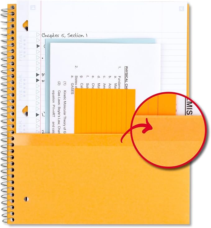 Five Star Spiral Notebook + Study App, 5 Subject, College Ruled Paper, 8-1/2" x 11", 200 Sheets, Fights Ink Bleed, Water Resistant Cover, Black (72081)