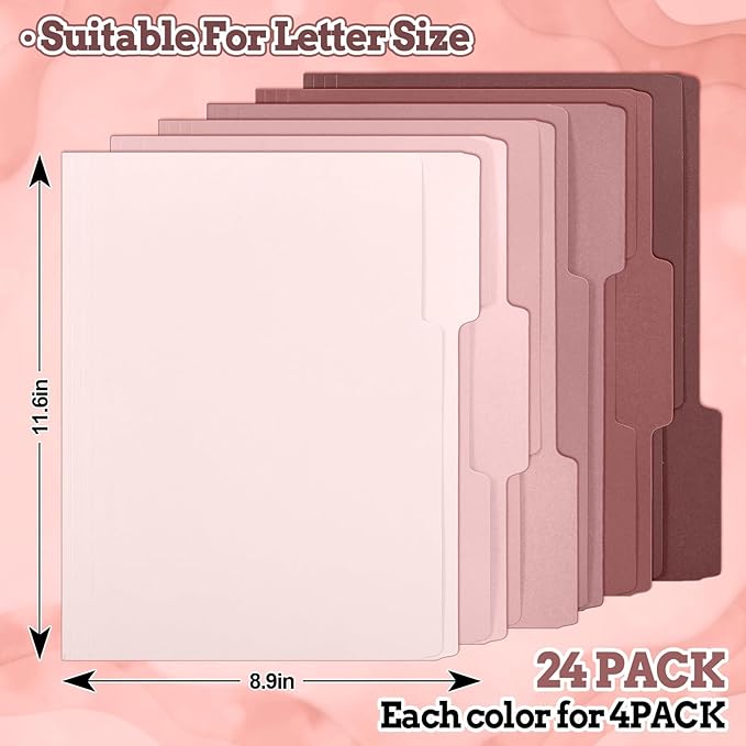 Whaline 24 Pack Dusty Pink File Folders Letter Size 6 Colors Gradient Pink File Pockets with 1/3 Cut Tab for Home Office Classroom Supplies, 8.9 x 11.6 Inch