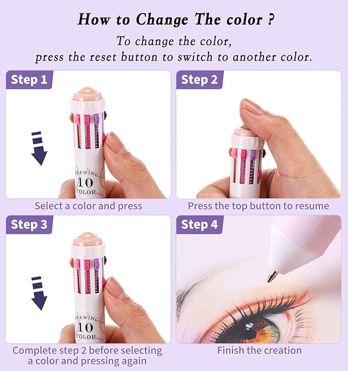 60 Colors Multicolor Pen in one, 6Pcs 10-in-1 Retractable Colored Ballpoint Pens for Office, Back to School Supplies