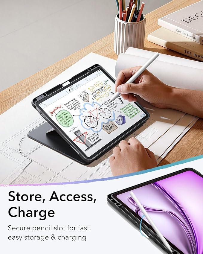 ESR for iPad Air 13 Inch Case M4/M3/M2 (2026/2025/2024), Vertical Stand Cover, Multi Stand Angles, Ultra-Stable Case with Pencil Holder, Flip Series, Black