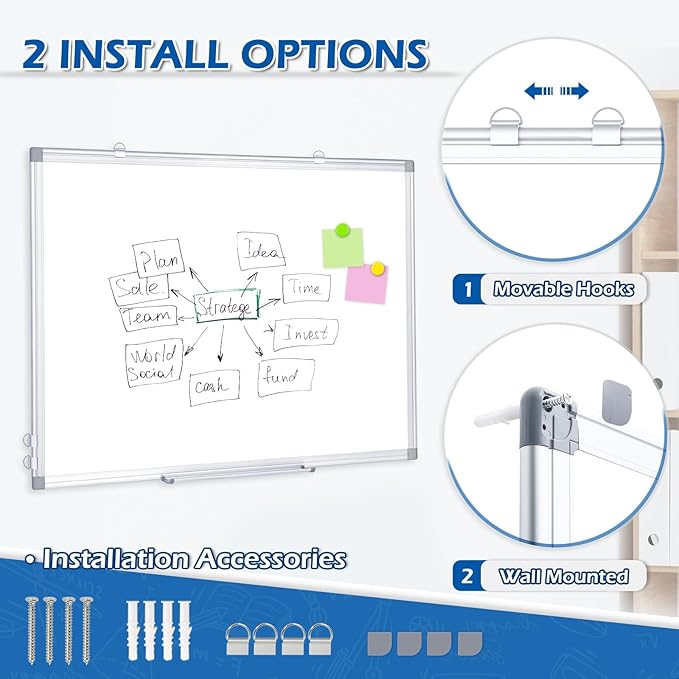 DOLLAR BOSS Dry Erase Whiteboard, 30 x 20 Inch Double-Sided Magnetic White Board for Wall Silver Aluminum Frame for Office School Home with 8 Magnets 4 Markers 1 Eraser 1 Detachable Pen Tray