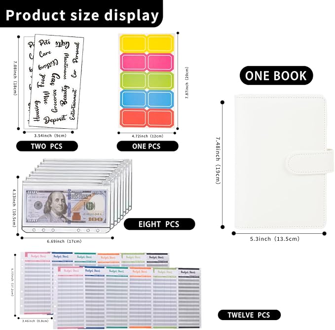 NICOOTHBudget Binder Cash Envelopes A6 Money Saving Binder with Zipper envelopes (White)