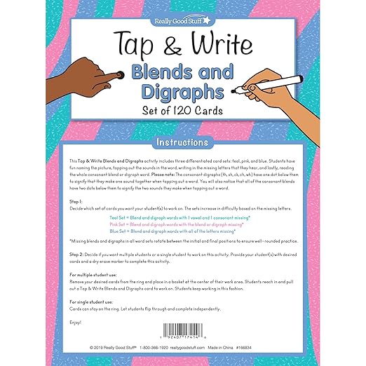 Really Good Stuff Tap and Write Blends and Digraphs - 124 Cards