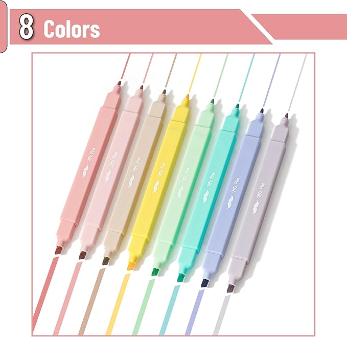 Mr. Pen- Dual Tip Aesthetic Highlighters, 8 Pack, Chisel & Fine Tips, Pastel Colors, Cute Assorted Colors, Cute High lighters for School, Highlighter Set