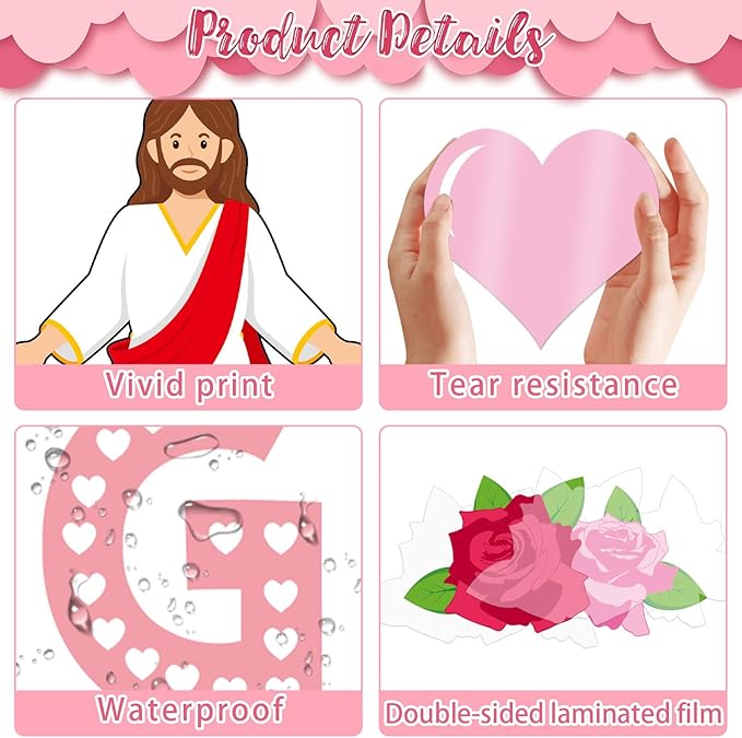 Valentine's Day Jesus Bulletin Board Set Valentines Religious Christian Classroom Decorations Give Your Heart to Jesus Love Heart Rose Cross Paper Cutouts for Sunday School Home Chalkboard Wall Decor