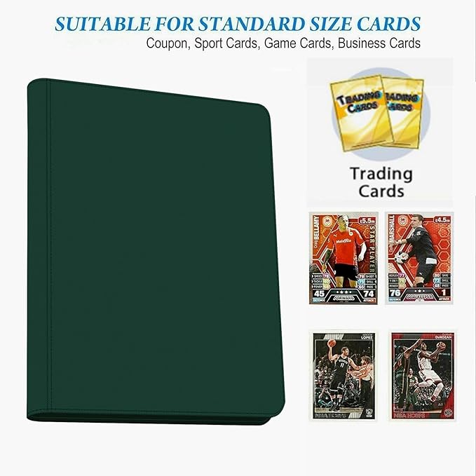 Premium 9-Pocket Zippered Trading Card Binder, 540 Pockets Double-Sided Side-Loading Card Organizer Album, PU Leather Card Holder Protector for MTG, TCG, Sports Cards (Green)