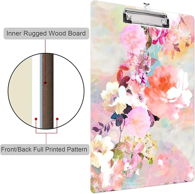 Fashion Clipboard, A4 Letter Size Wooden Decorative Clipboards for Teacher, Nurse, Doctor,Student and Kids, Cute Design for Standard Size 12.2" x 8.9" (C-Imagic Floral)