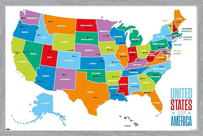 Trends International Map - United States Of America 2022 Wall Poster, 34L x 22.4W, Gray Framed Version