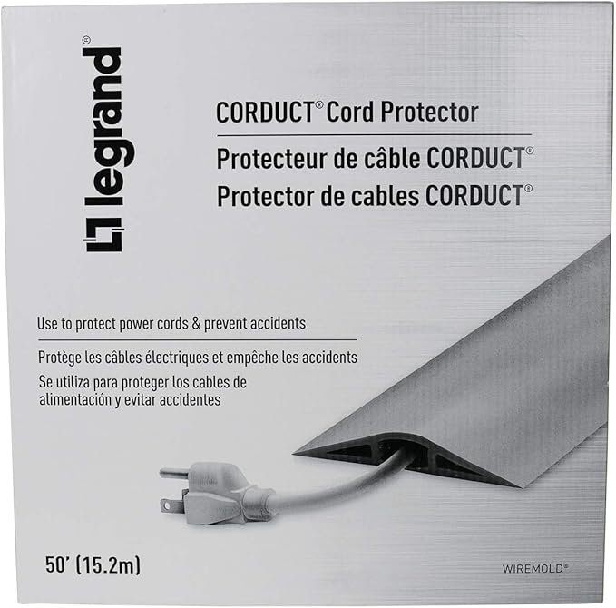 C2G Wiremold Floor Cord Management Kit, Corduct, Cord Protector, Wire Organizer and Hider, Rubber Cable Cover and Concealer, Ivory, 50 Feet, CDI-50
