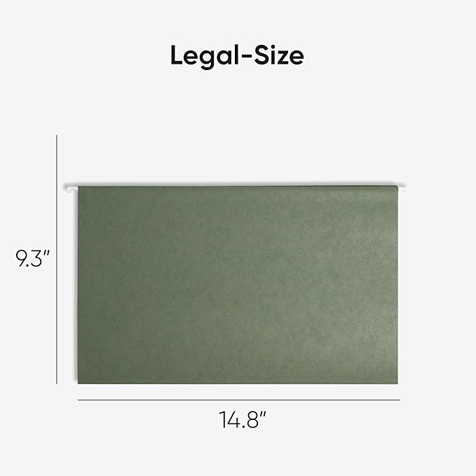 Smead Hanging File Folders for Documents, with 1/5-Cut Tabs, Legal Size, File Organizer for Filing Cabinets, Legal and Office Supplies, Standard Green, 25 Pack (64155)