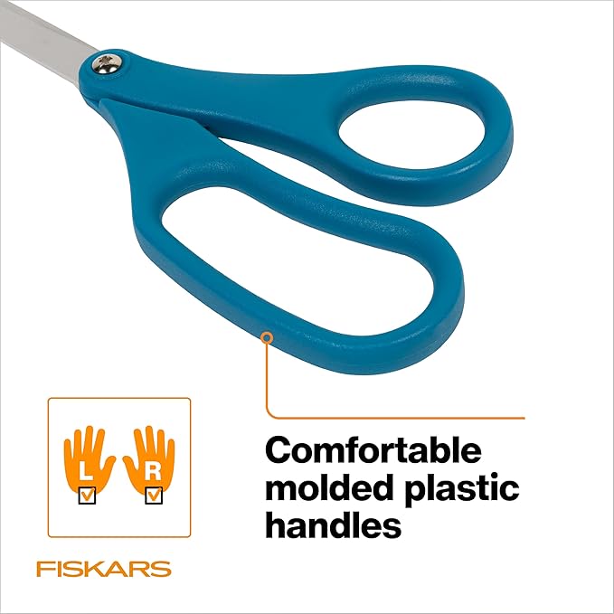 Fiskars 8" Scissors for Home & Office (2-Pack), Stainless Steel Scissors, All Purpose Cutting for Home, Arts & Crafts, Blue