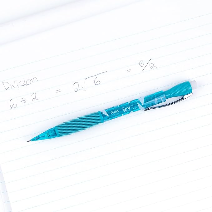 Pentel Icy Mechanical Pencil, 0.7mm, Tinted Teal Blue Barrel, Box of 12 (AL27TS)