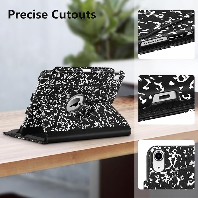 Fintie Rotating Case for iPad (A16) 11th Generation 11 Inch (2025), iPad 10th Generation 10.9 Inch (2022) - [Built-in Pencil Holder] 360 Degree Rotating Protective Stand Cover, Composition Book Black