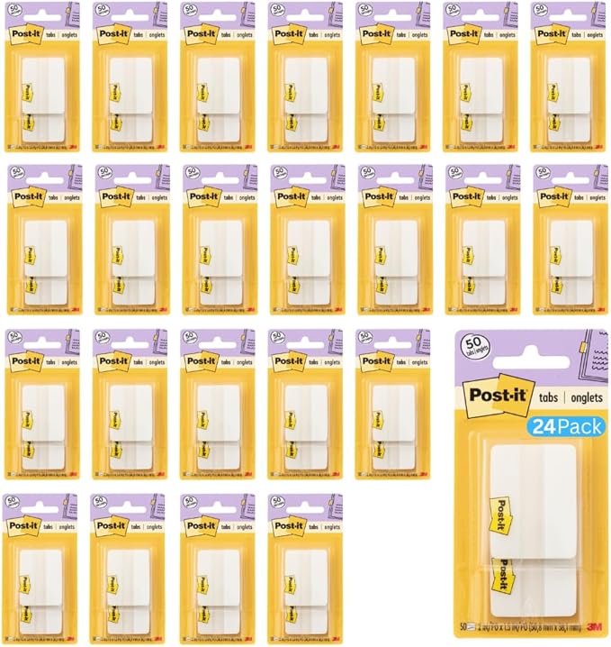 Post-it Tabs, 2 inches, Solid White, On-The-Go Dispenser, 50 Tabs per Pack (686F-50WH) | 24 Pack