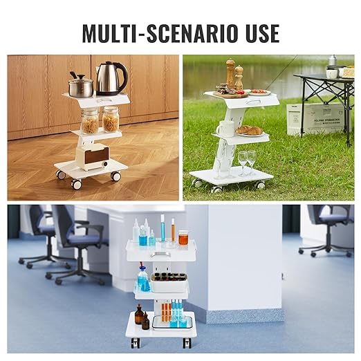 VEVOR Trolley Cart with Swivel Wheels, 3-Layer Mobile Esthetician Cart, Steel Metal Rolling Tray for Lab, Clinic, Beauty and Salon, 220 lbs Weight Capacity
