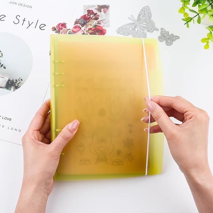 BAOFALI 3Pcs/Set A5 6 Ring Binder Cover Clean Transparent Soft PVC for Refillable Notebook Shell withMatte surfaceforStamp & Die Storage (Yellow)