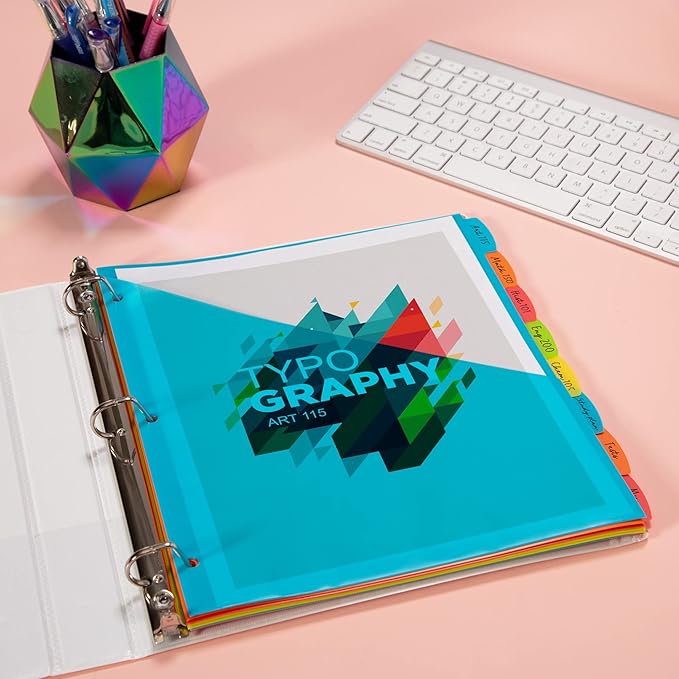 Avery Durable Plastic 8 Tab Write & Erase Dividers with Pockets for 3 Ring Binders, Multi Brights, Works with Sheet Protectors (16103)