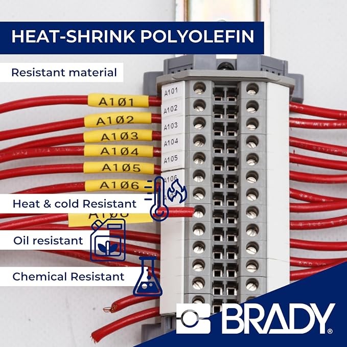 Brady Authentic (M21-250-C-342) PermaSleeve Heat Shrink Tubing for Control and Electrical Panels, Wire Harness, Black on White- For M210, M210-LAB, M211, BMP21-PLUS and BMP21-LAB Printers, .439" W 7'L