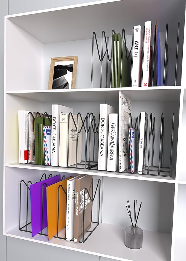 2 Sets File Organizer for Desk,File Sorter Organizer,File Folder Holder/Rack/Stand,Desktop Record/Clipboard Holder,8 Sections Storage,Anti-Scratch/Rusty,Metal Stable Holder,Black