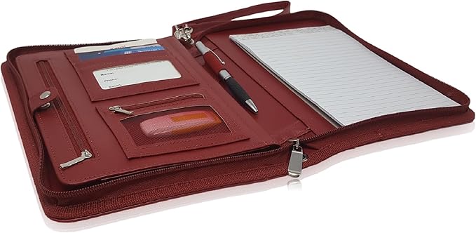 Customized Junior Zippered Leather Padfolio - Name/Logo Printed on Burgundy PU Leather Portfolio Binder & Organizer Folder with 8 Inch Tablet Sleeve & with Junior Legal Notepad