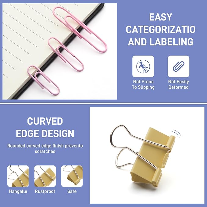 240PCS Colored Assorted Size Paper Clips and Binder Clips, Paperclips Large Medium Small, Binder Clip and Paper Clip Set for Home, School, and Office Supplies in a Container with Compartments