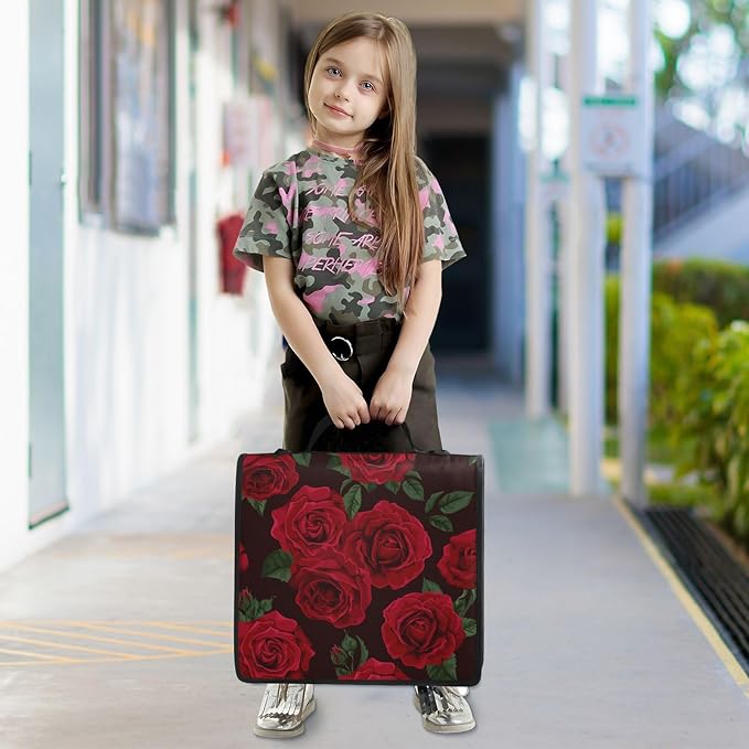 Red Rose Black Roses Zipper Binder Bag 3 Ring Binder with Shoulder Strap Zip Up 500 Sheets Capacity Multi Pockets for School Office Supplies