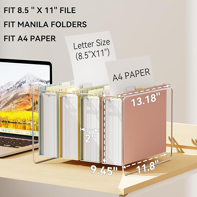 Ansook Hanging File Folders Letter Size Extra Capacity,Heavy Duty 2'' Plastic Expandable File Cabniet Folders,12 Pack File Folders Hanging with Tabs,Desk Paper Organizer for Office School Home