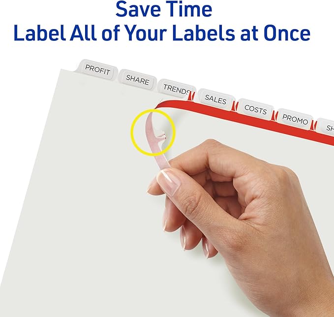 Avery 8-Tab Binder Dividers, Easy Print & Apply Clear Label Strip, Index Maker, White Tabs, 25 Sets (11447)