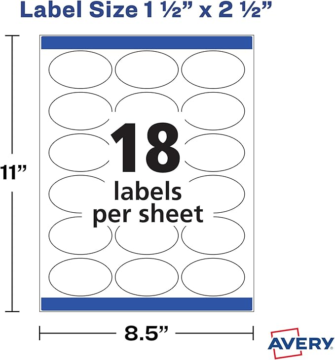 Avery Printable Blank Oval Labels, 1.5" x 2.5", Glossy Crystal Clear, 180 Customizable Labels (22854)