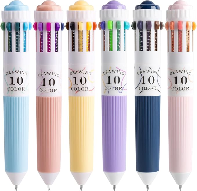 6 Park Multicolor Pens, 10-in-1 Colored Ballpoint Pen, 57 Colors, 0.8mm Fine Point Smooth Writing, Retractable Ballpoint Pens for Office School Students Children