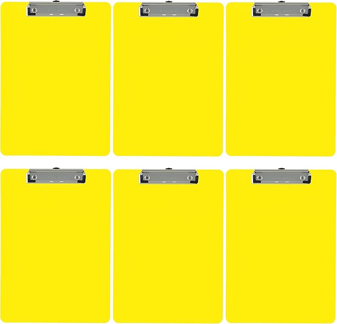 Trade Quest Plastic Clipboard Opaque Color Letter Size Low Profile Clip (Pack of 6) (Yellow)