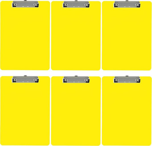 Trade Quest Plastic Clipboard Opaque Color Letter Size Low Profile Clip (Pack of 6) (Yellow)