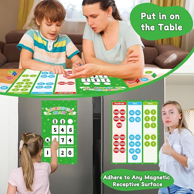 Magnetic Regrouping Math Base Ten Place Value, 2026 New Upgraded Addition & Subtraction Math Manipulatives Dry Erase Whiteboard for Kids 1st 2nd 3rd Grade, Math Games Homeschool Classroom Must Haves