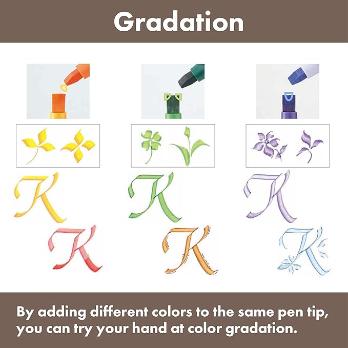 Kuretake Zig Calligraphy Dual Tip Marker Pens 3 colors set, RosePink, 2mm, 5mm, Double Tip, for Art, Sketch, illustration, Calligraphy, Journal, Drawing, Made in Japan