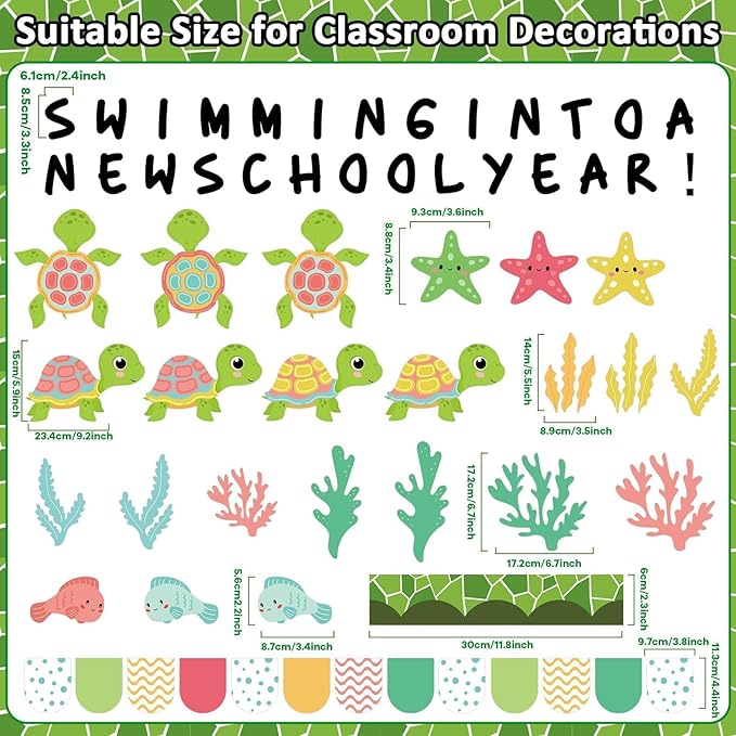 Sea Turtle Bulletin Board Set Ocean Cutout Classroom Decoration Summer Under The Sea Animal Border Wall Decor for Education Learning School Supplies