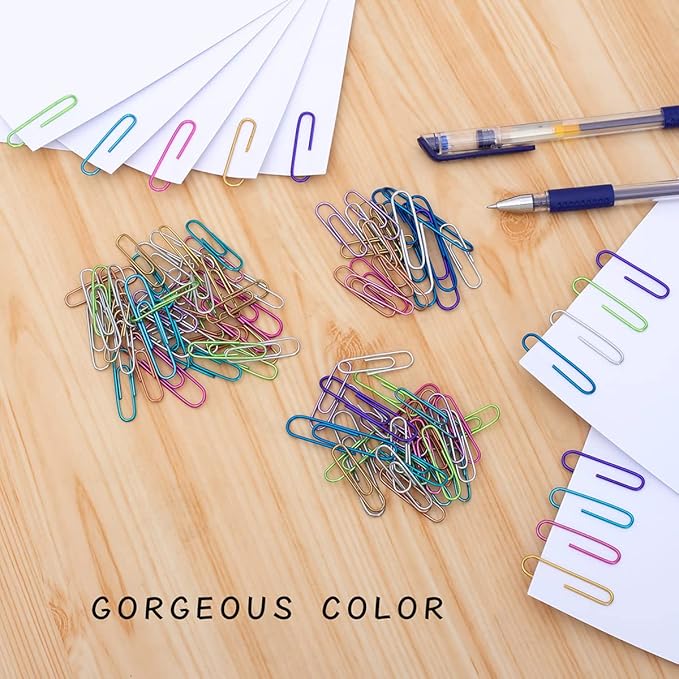Paper Clips, 200pcs Jumbo and Medium （2 inch & 1.3 inch） Colored Clip, Large PaperClips Assorted Colors Sizes, Paper Clips for Paperwork Office School and Personal Use