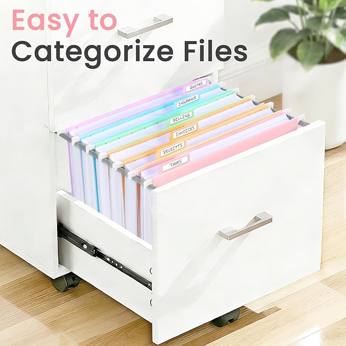 Sooez Tear-Resistant Plastic Hanging File Folders Letter Size, 12 Count File Organizer Suitable for File Cabinet Filing Cabinets, 1/6-cut Adjustable Tabs for Office, School, Pastels Colors, Pink