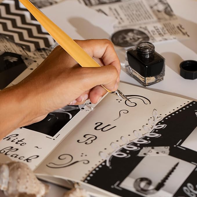 11PCS Comic Pen Nib Set, Oblique Calligraphy Dip Pen Set Fluid Writer Pen, Wooden Drawing Pen Holder with 10 Pieces Stainless Steel Pen Replacement Nibs Nib for Writing, Painting, Signing, Sketch