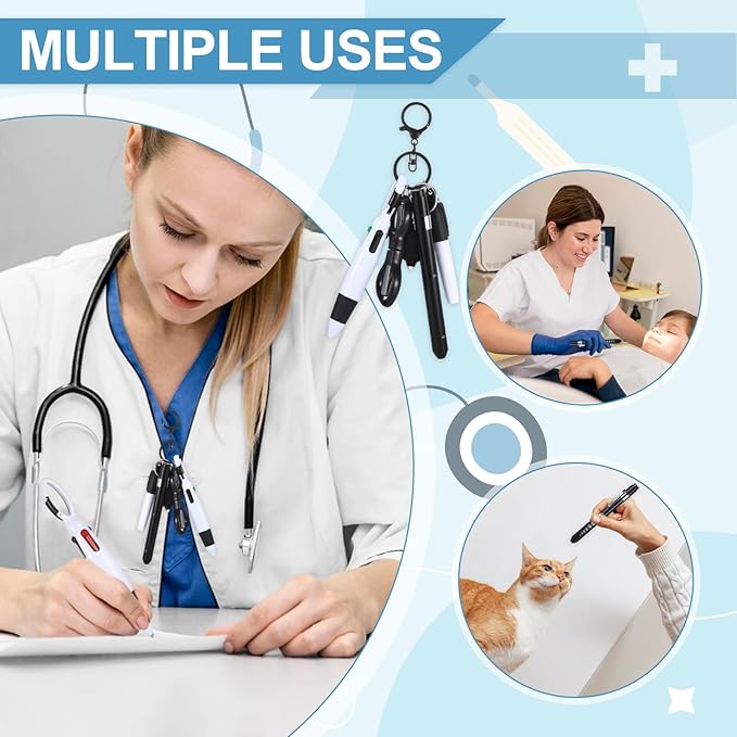 6 Pcs Nurse Pens for Badge Set,Nurse Badge Accessories with Reel Pen,Nursing Accessories Healthcare with Pens,Highlighter and Permanent Marker Pen and Led Keychain Foldable Scissors(Black)