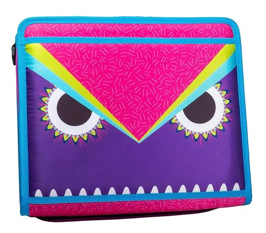 Case-it The Z Shape Zipper Binder - Two Binders in One - Double Sided 1.5 Inch D-Ring - Multiple Pockets - 500 Page Capacity - Comes with Shoulder Strap, Monster Design Z-176-ME