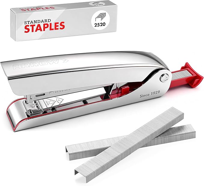 Arrow Metal Stapler, Full-Strip Stapler for Desk with 2520 Staples, 25 Sheet Capacity, Rear Staple Storage, Dual-Mode Anvil, Non-Slip Base, for Office, Classroom, and School